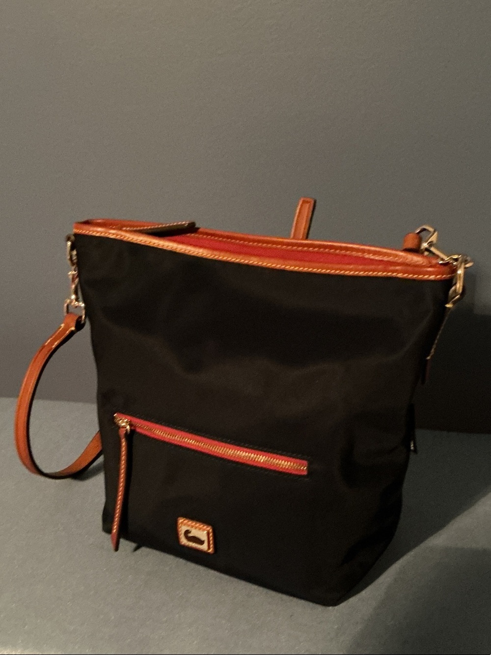Dooney & Bourke Black Shoulder Bag with Tan Trim
